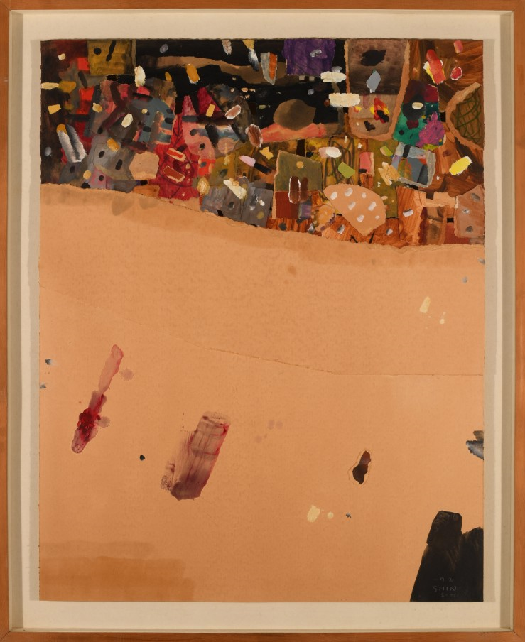 꼴라주 회화 Peinture / Cardboard, acrylic, collage, 130x113, 1992년<br>
