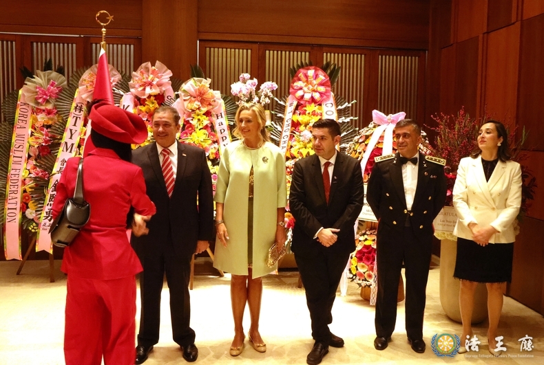 Ambassador H.E. Murat Tamer of Turkiye (far left), Mrs. Tamer and other senior diplomats of the Turkish Embassy in Seoul greet a guest at the Turkish national day reception held at Shilla Hotel in Seoul on Oct. 30, 2023.