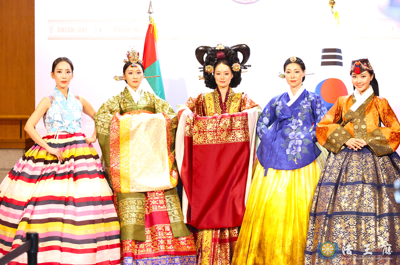 Korean models clad in various traditional hanbok present a fashion show at a reception celebrating the 52nd UAE National Day held at Hotel Shilla in Seoul 